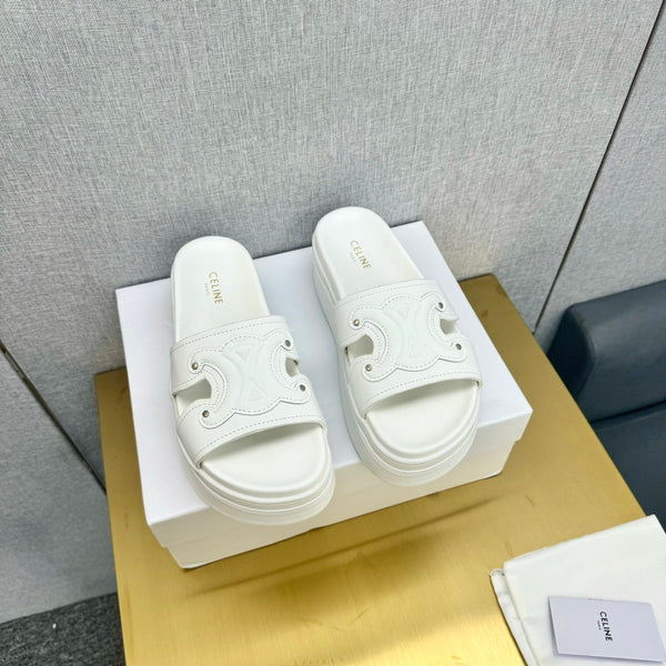 Celine Platform Slide White Leather 238140