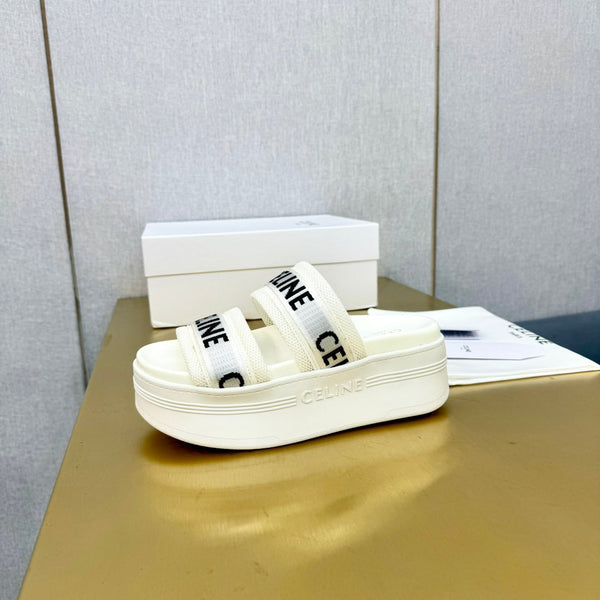 Celine Flatform Dad Sandal Mule White Fabric with Rubber 238141