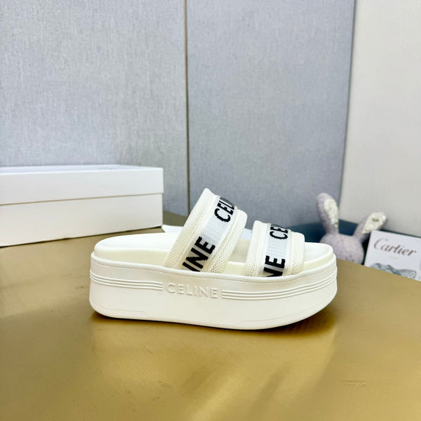 Celine Flatform Dad Sandal Mule White Fabric with Rubber 238141