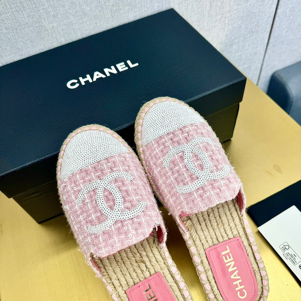 espadrilles mule pink wool white sequin