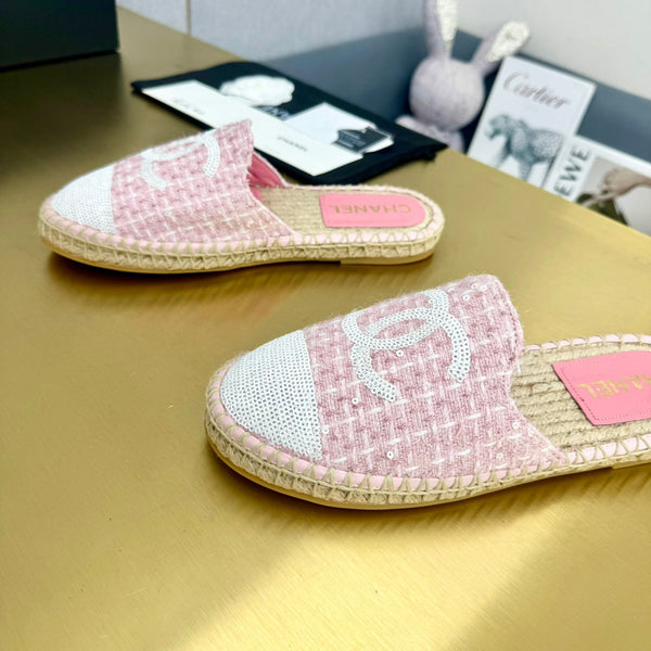 espadrilles mule pink wool white sequin