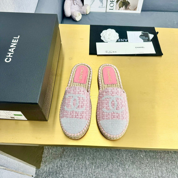 espadrilles mule pink wool white sequin