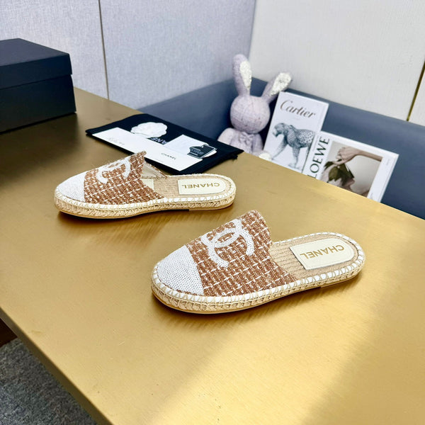 espadrilles mule brown wool white sequin