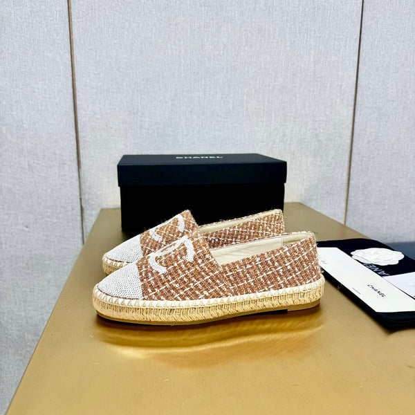 espadrilles brown tweed white sequin