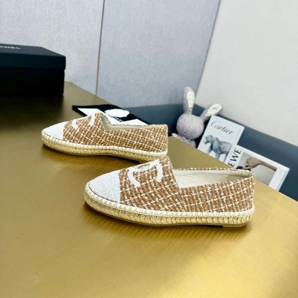 espadrilles brown tweed white sequin