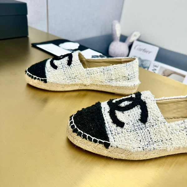 espadrilles white black tweed