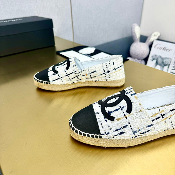 espadrilles white black canvas