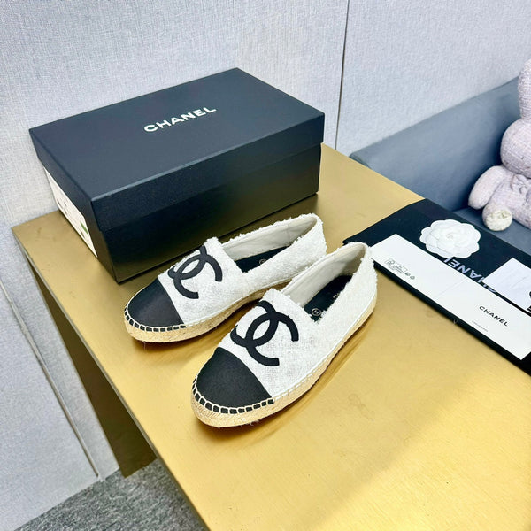 espadrilles white tweed cotton black grosgrain