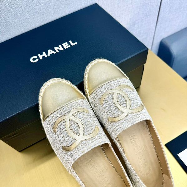 espadrilles raffia gold metalic calfskin