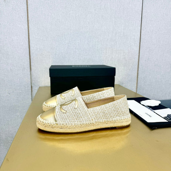 espadrilles raffia gold metalic calfskin