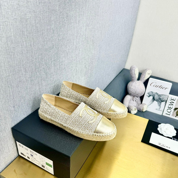 espadrilles raffia gold metalic calfskin