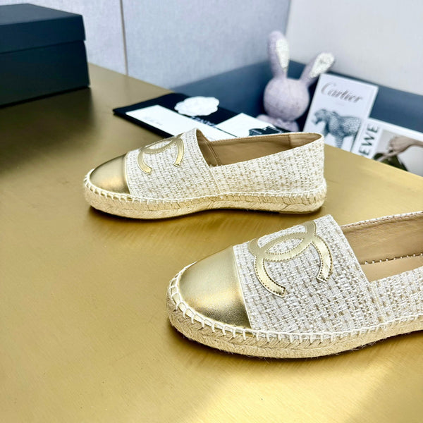 espadrilles raffia gold metalic calfskin