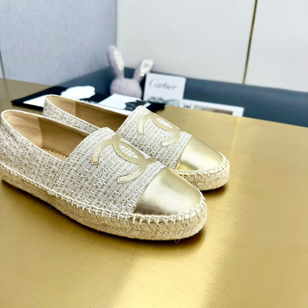 espadrilles raffia gold metalic calfskin