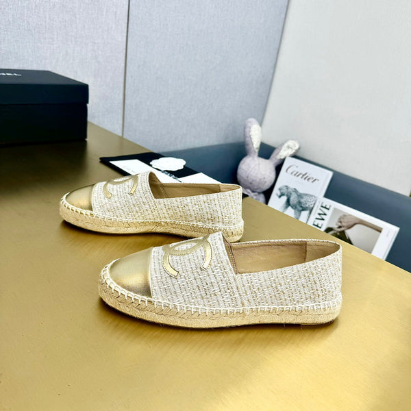 espadrilles raffia gold metalic calfskin