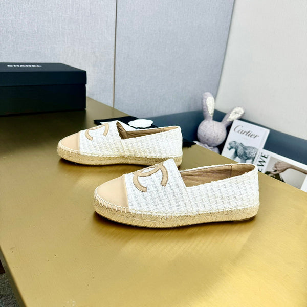 espadrilles white tweed light beige calfskin
