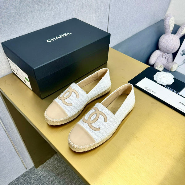espadrilles white tweed light beige calfskin