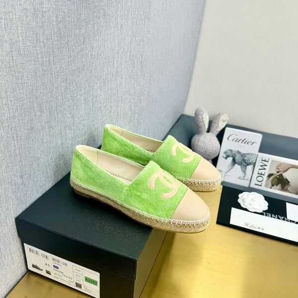 espadrilles green fabric beige calfskin