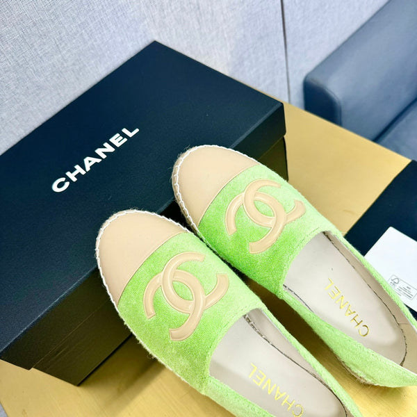 espadrilles green fabric beige calfskin