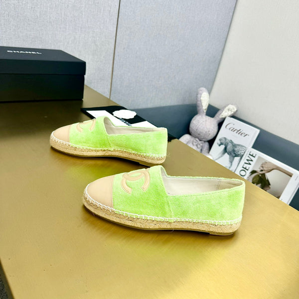 espadrilles green fabric beige calfskin