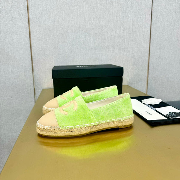 espadrilles green fabric beige calfskin