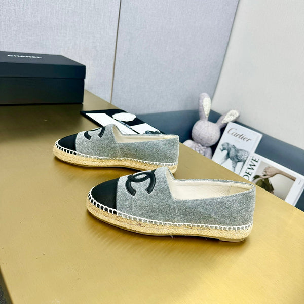 espadrilles dark grey fabric black calfskin