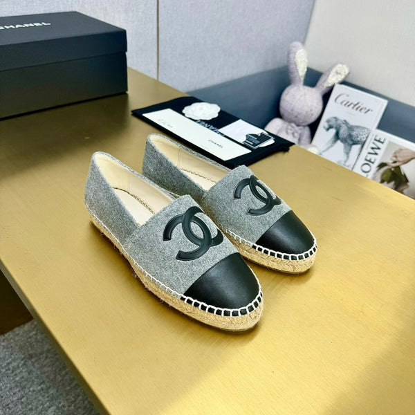 espadrilles dark grey fabric black calfskin