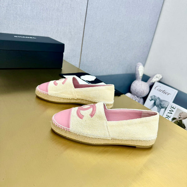 espadrilles beige fabric pink calfskin