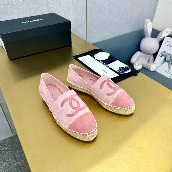 espadrillas in pelle scamosciata rosa e rosa scuro