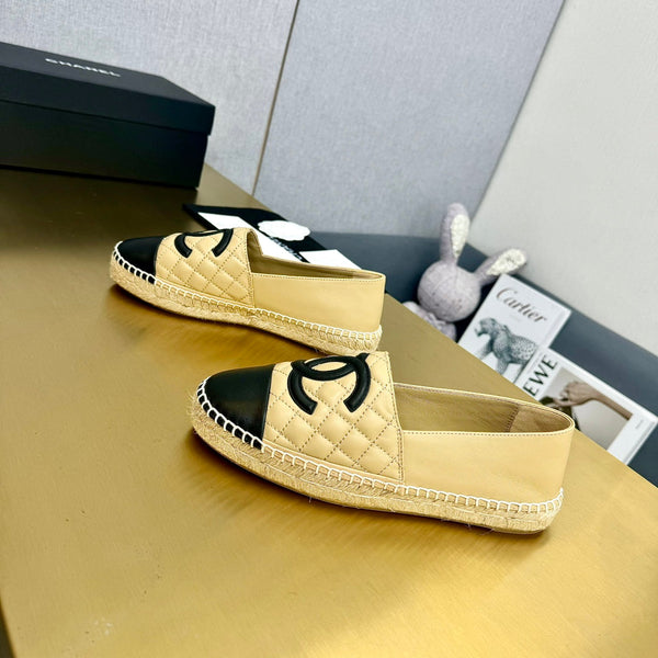 espadrilles beige black quilted calfskin