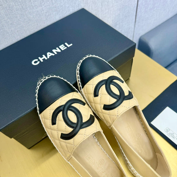 espadrilles beige black quilted calfskin