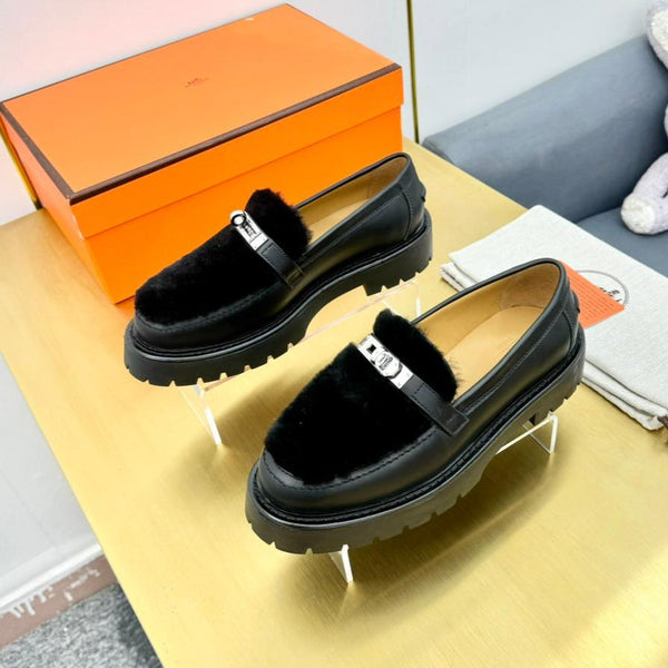 HM Icone Loafer Black Shearling Clalfskin