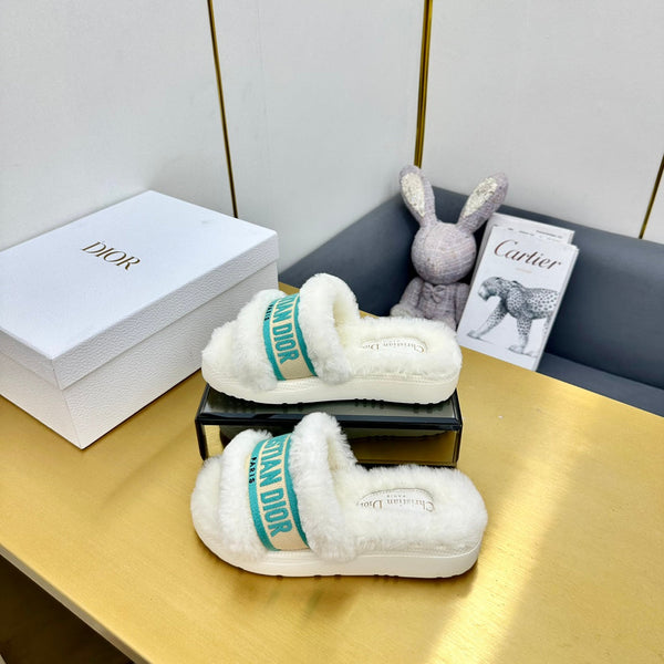 CD Dway Slide In White Mix Dark Jage Green Wool Fleece Lining And Canvas Fabric 111081