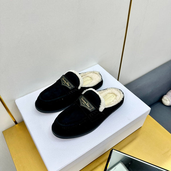 CD Boy Mule In Black Suede With Wool Fleece Lining 111828