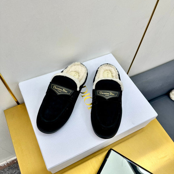 CD Boy Mule In Black Suede With Wool Fleece Lining 111828