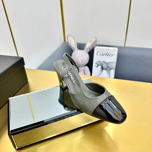 cc slingback pumps 65 in grey lambskin and black patent calfskin 137435