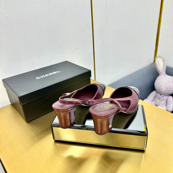 cc slingback pumps 65 in burgundy lambskin and black patent calfskin 137439