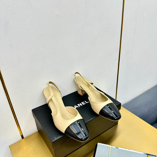 cc slingback pumps 65 in beige lambskin and black patent calfskin