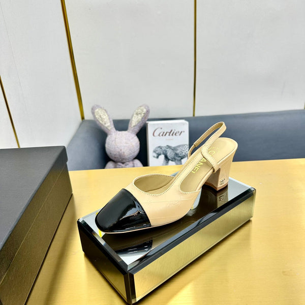 cc slingback pumps 65 in beige lambskin and black patent calfskin