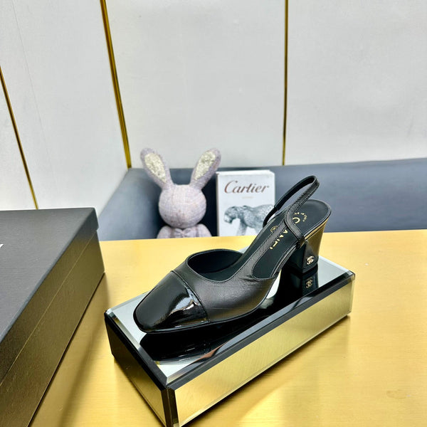 cc slingback pumps 65 in black lambskin and black patent calfskin 137443