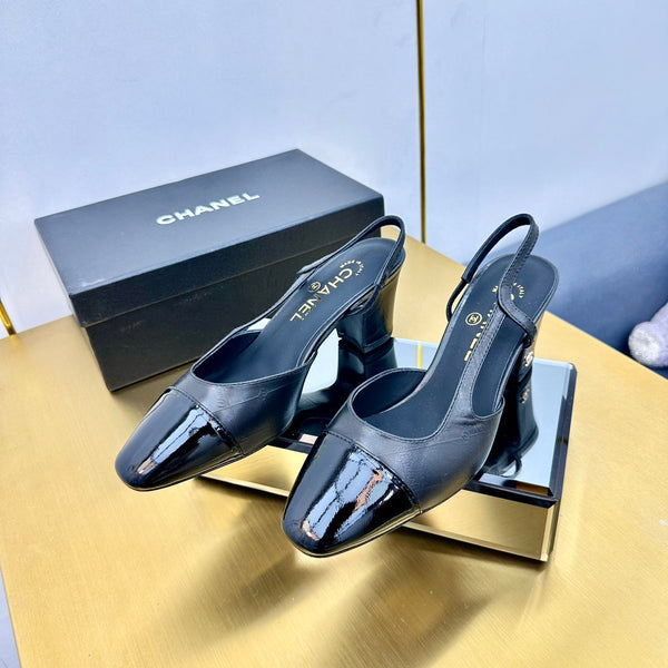 cc slingback pumps 65 in black lambskin and black patent calfskin 137443