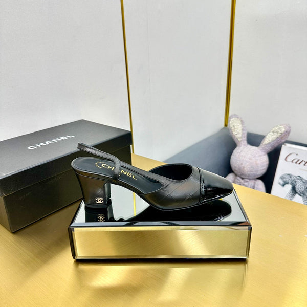 cc slingback pumps 65 in black lambskin and black patent calfskin 137443