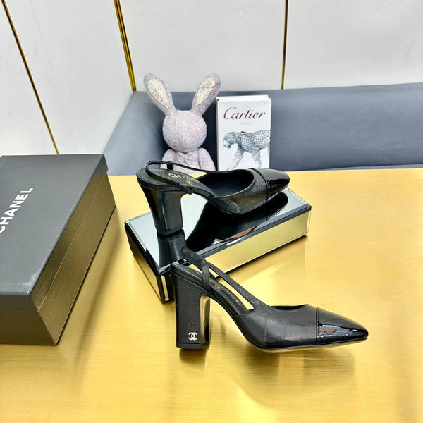 cc slingback pumps 90 in black lambskin and black patent calfskin 137448