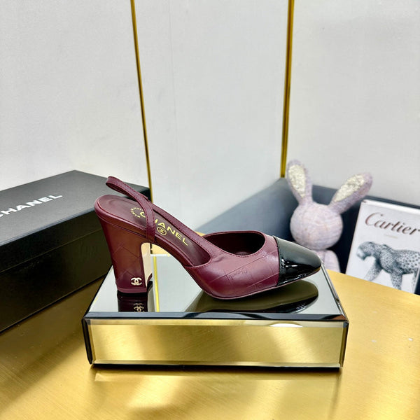 cc slingback pumps 90 in burgundy lambskin and black patent calfskin 137454