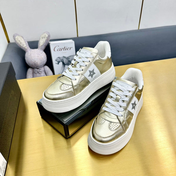 CD Star Platform Sneaker In Gold Mix White Calfskin 111092