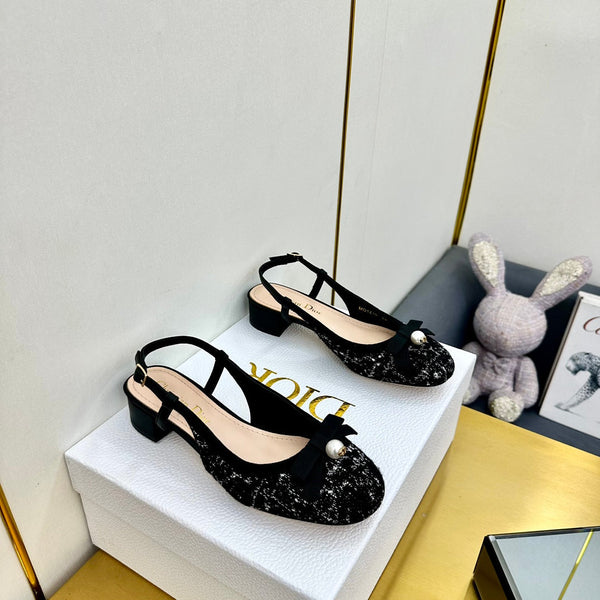 CD Slingback Pump 35mm In Black Tweed And Lambskin 111014