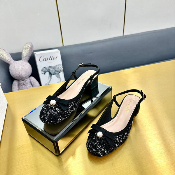 CD Slingback Pump 35mm In Black Tweed And Lambskin 111014