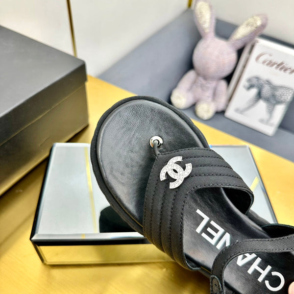 GROSGRAIN SANDAL IN BLACK FABRIC