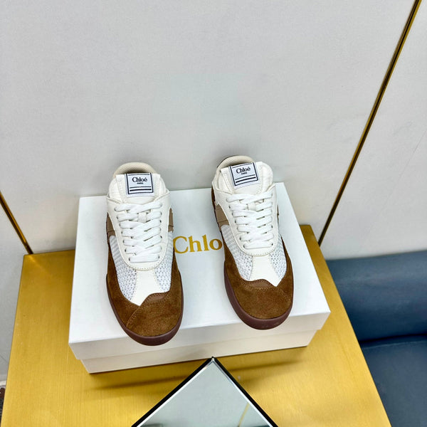 Choloe Kick Sneaker White Mesh Brown Suede