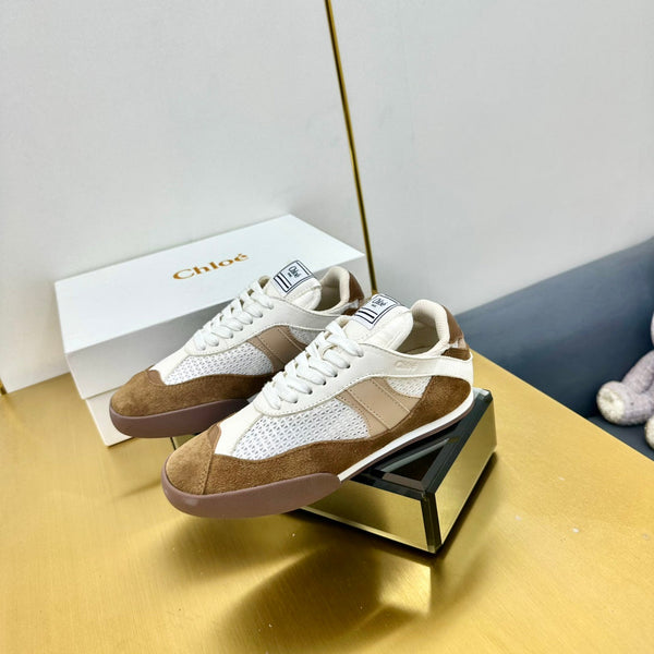 Choloe Kick Sneaker White Mesh Brown Suede