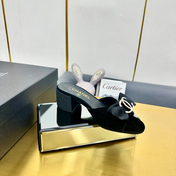 cc 25 bow mule sandal 50mm black velvet 238476